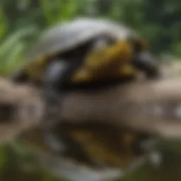 A yellow-bellied slider basking in a natural setting