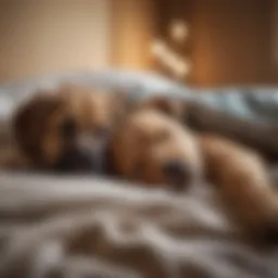 A serene scene of a puppy sleeping peacefully beside a child in a cozy bedroom
