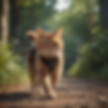 A relaxed cat enjoying a walk while securely harnessed