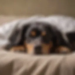 A serene large dog peacefully napping on a comfortable bed.