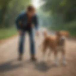 A concerned dog owner observing their dog dragging its back legs