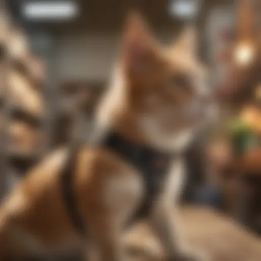 A variety of harness styles for pets displayed in a pet store