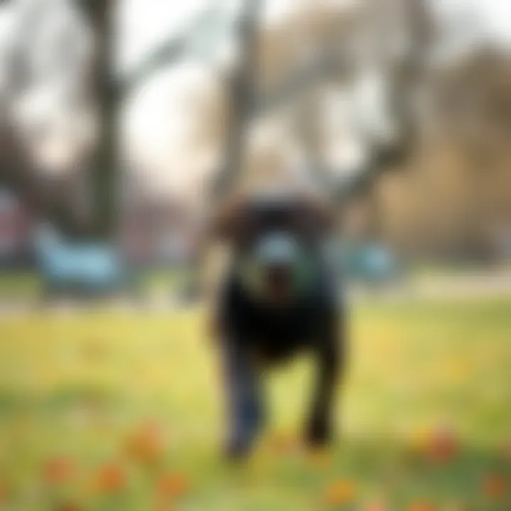 Labrador Playing Safely with a Muzzle A Labrador playing in a park while wearing a muzzle