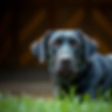 Training a Labrador with a Muzzle Owners training a Labrador with a muzzle in a controlled environment