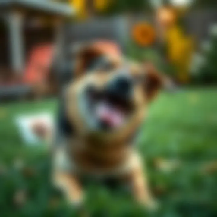 A happy dog playing in a yard after dietary adjustments.