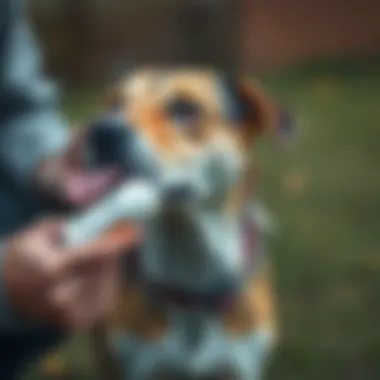 Application of Tick Prevention Dog owner applying tick medicine