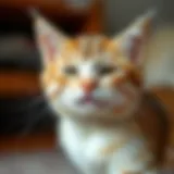 Cat exhibiting signs of discomfort due to hairballs
