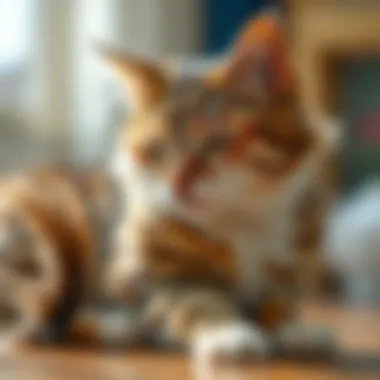 Illustration of a cat grooming itself, leading to hairball formation