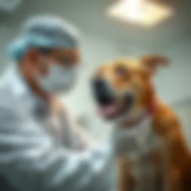 A veterinarian examining a dog suspected of onion poisoning
