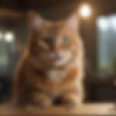 A cat owner rewarding their pet with a treat stick during training.