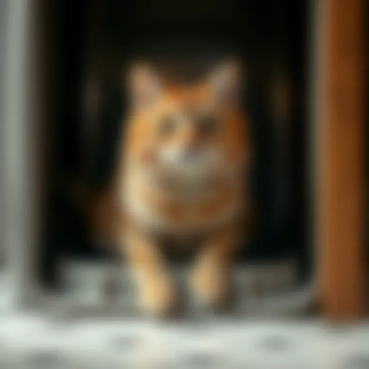 Cat Comfort in a Narrow Litter Box Illustration of a cat using a narrow litter box