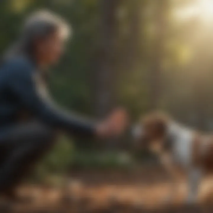 Owner calming a barking dog