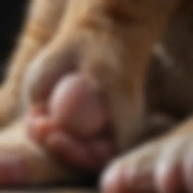 Close-up of a cat's paw showing signs of overlicking