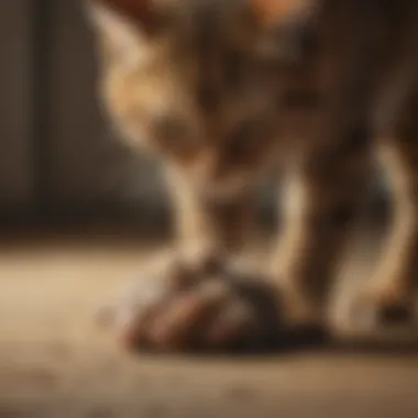 Veterinarian examining a cat's paw for potential health issues