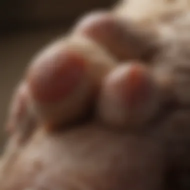 Dermatitis Symptoms Close-up of dog's paw showing signs of dermatitis