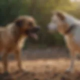 Two dogs displaying aggressive body language