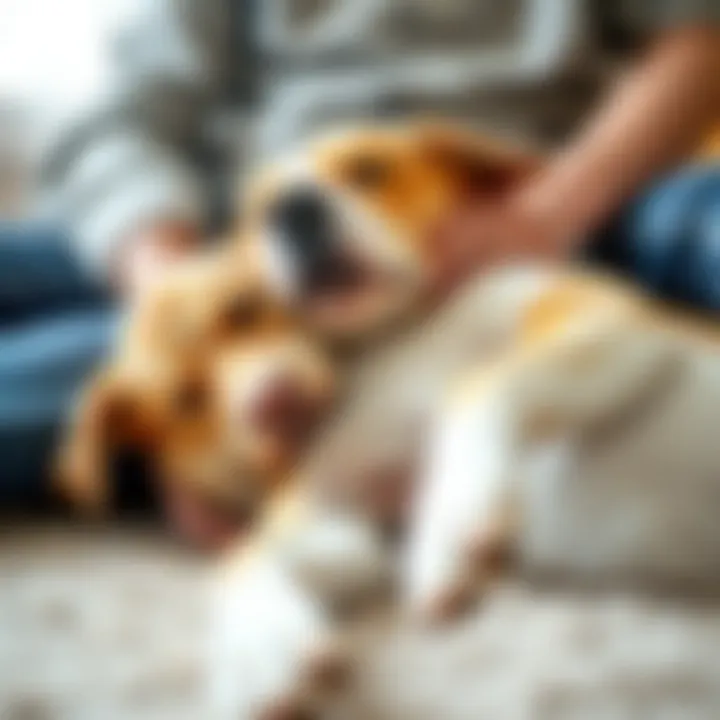 A dog and owner sharing a moment during a belly rub