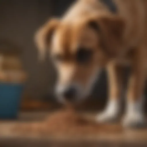 Curious dog sniffing a bowl of dog food