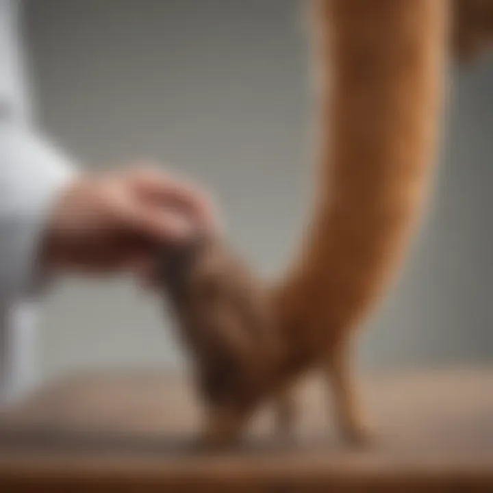 Veterinarian examining dog's tail