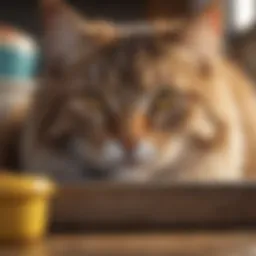 Cat displaying signs of stress near litter box