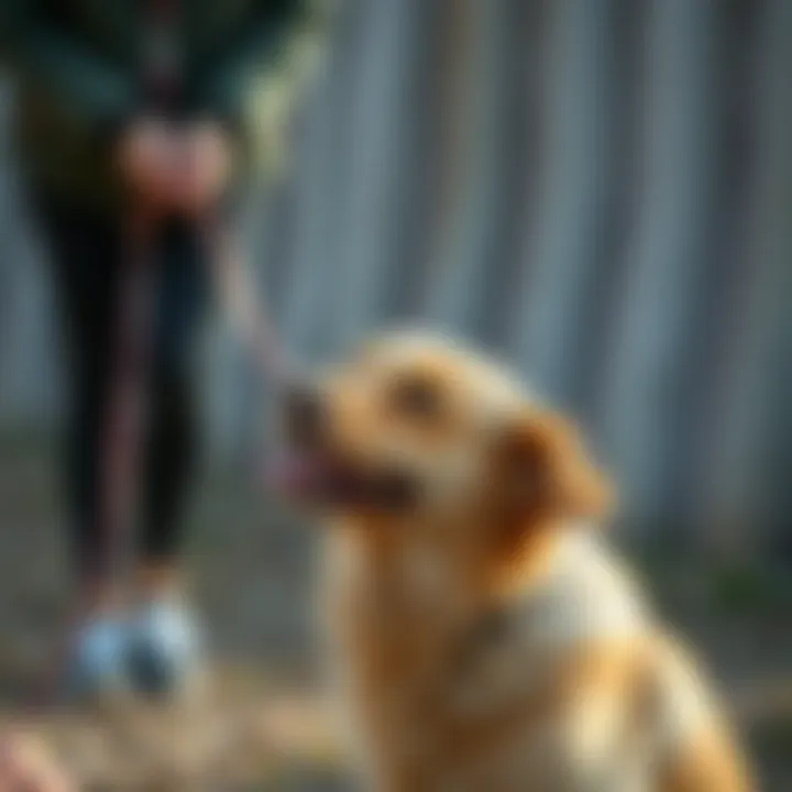 Pet owner training a dog with treats