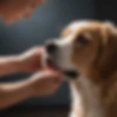 Veterinarian examining dog's skin