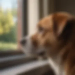 Pensive dog staring out the window