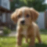 Curious puppy exploring backyard