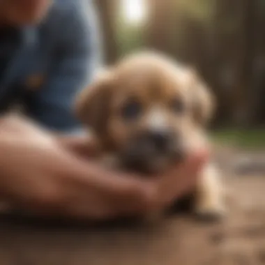 Owner bonding with puppy to build trust and reduce barking