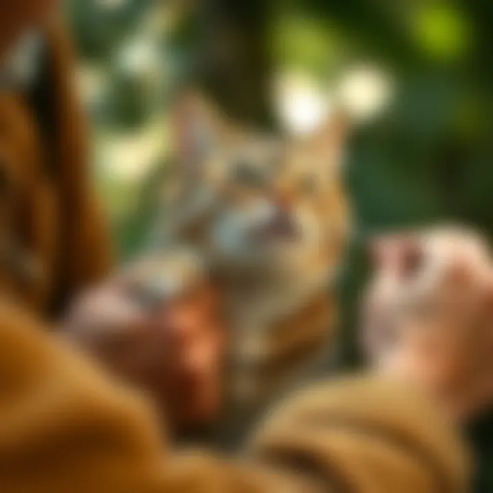 Owner petting a cat, illustrating positive human-animal interaction