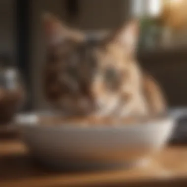 A cat bowl with untouched food, indicating appetite loss.