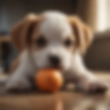 Puppy playing with a toy, showcasing excitement