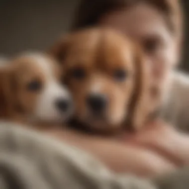 Puppy snuggling with its owner