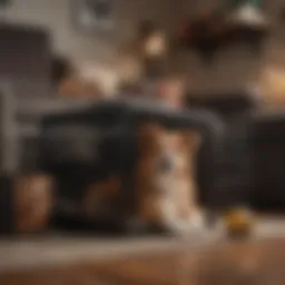 A well-organized dog crate setup in a cozy living space
