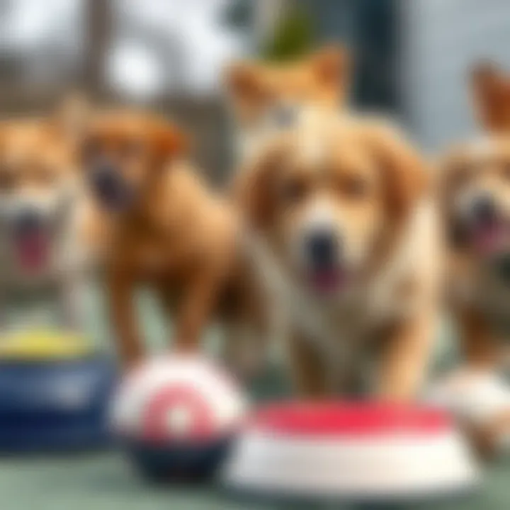 Different models of self dog ball throwers displayed together