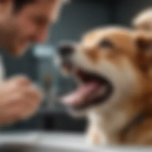 Veterinarian examining dog's teeth