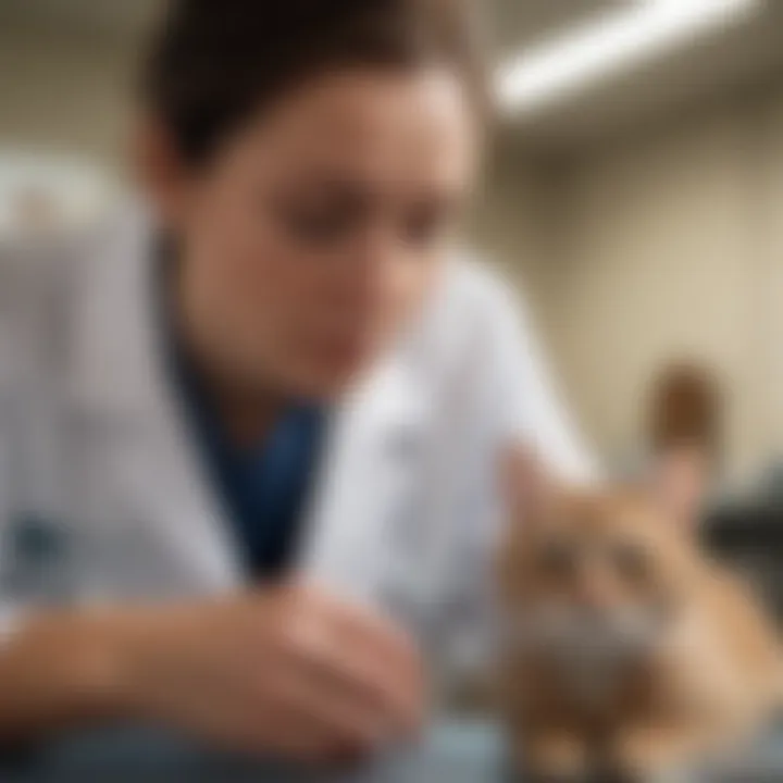 Veterinarian examining cat for fleas