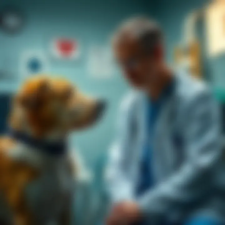 Veterinarian Discussing Canine Heart Health A veterinarian analyzing a dog's heart health, highlighting the connection between diet and heart condition
