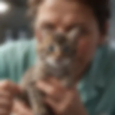 Veterinarian administering kitten 3 in 1 vaccine