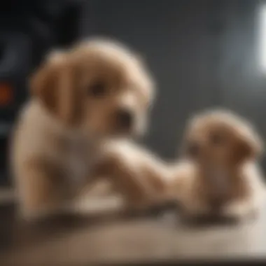 Veterinarian conducting health tests on puppies