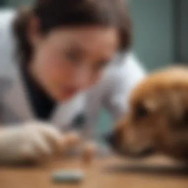 Veterinarian examining a dog for hookworms