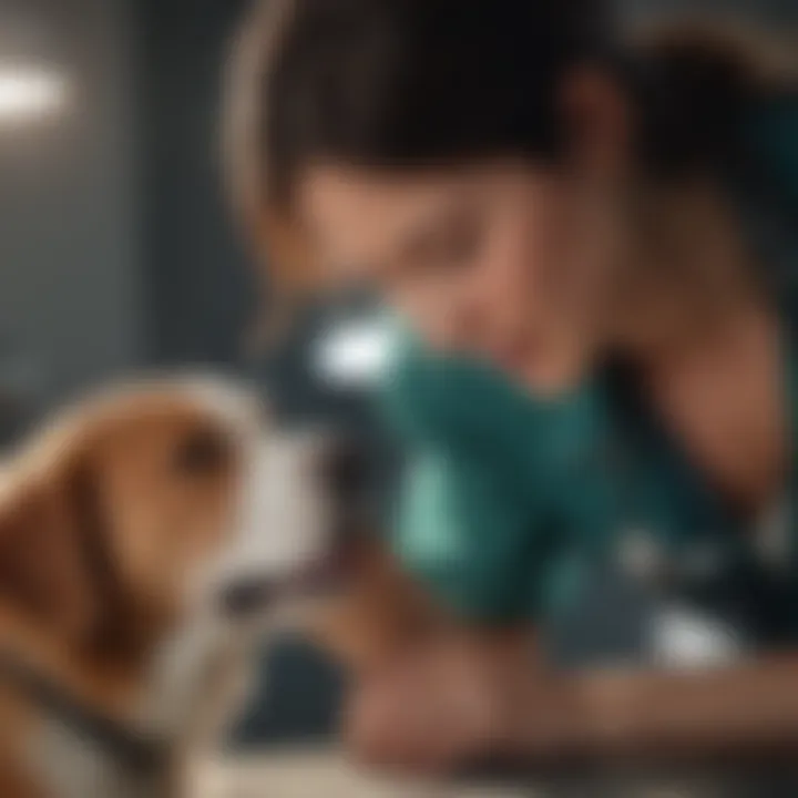 Veterinarian examining a dog for sneezing symptoms