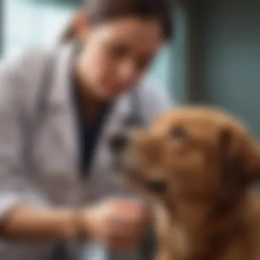 A veterinarian examining a dog