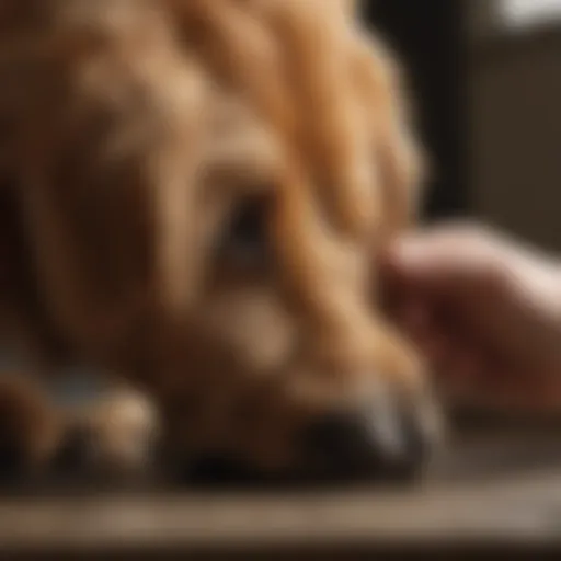 Veterinarian examining dog's paw for hot spot