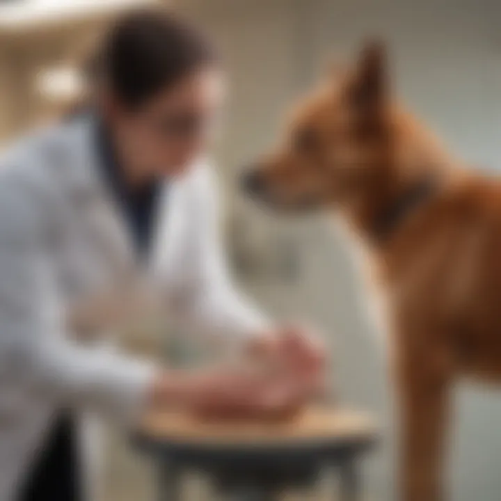 Veterinarian examining dog's stool for blood