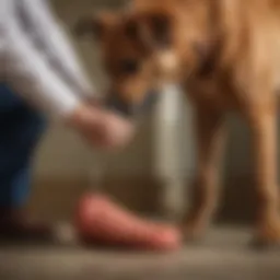 Veterinarian examining big red bump on dog's leg