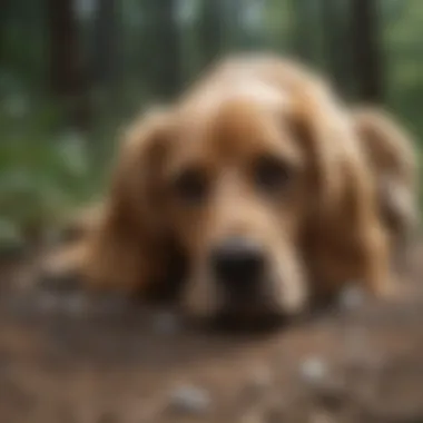Dog vomiting outdoors