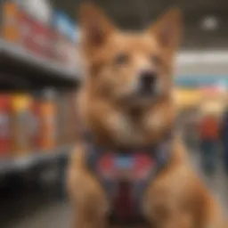 Various styles of dog harnesses displayed