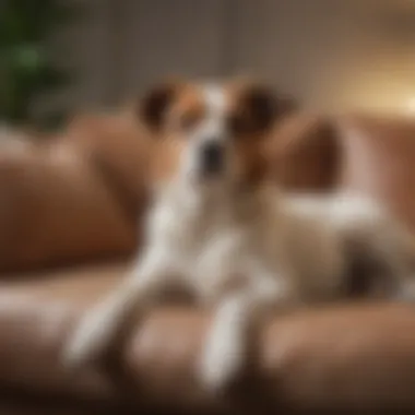 A well-groomed dog peacefully resting on a clean couch