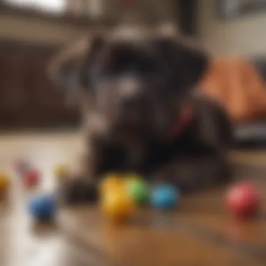 Colorful chew toys for puppies scattered on a floor